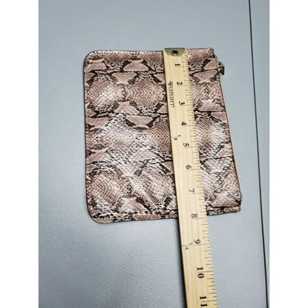 Makeup Pencil Bag Pink Brown Snake Print Leather‎ Zip Pouch Single Compartment
